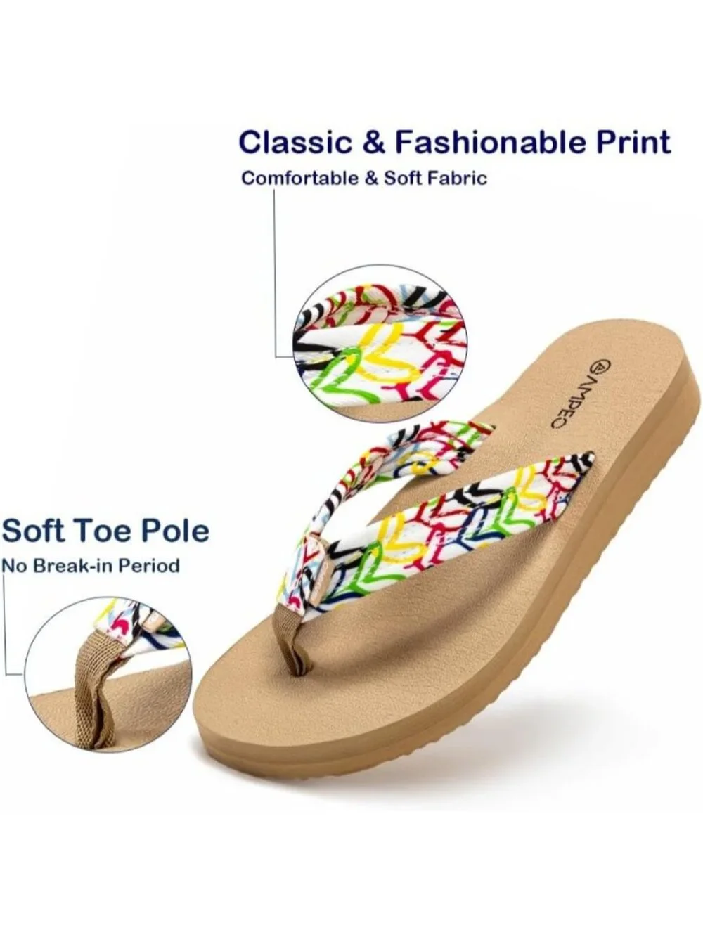 Women's Floral Heart White Comfortable Flip Flops Summer Beach Thong Sandals